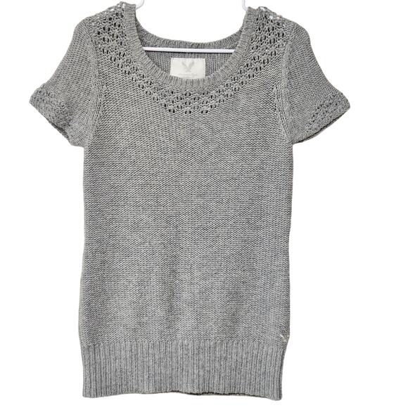 American Eagle Outfitters Short Sleeve Wool Knit Sweater Gray Womens Size Medium - Picture 1 of 9
